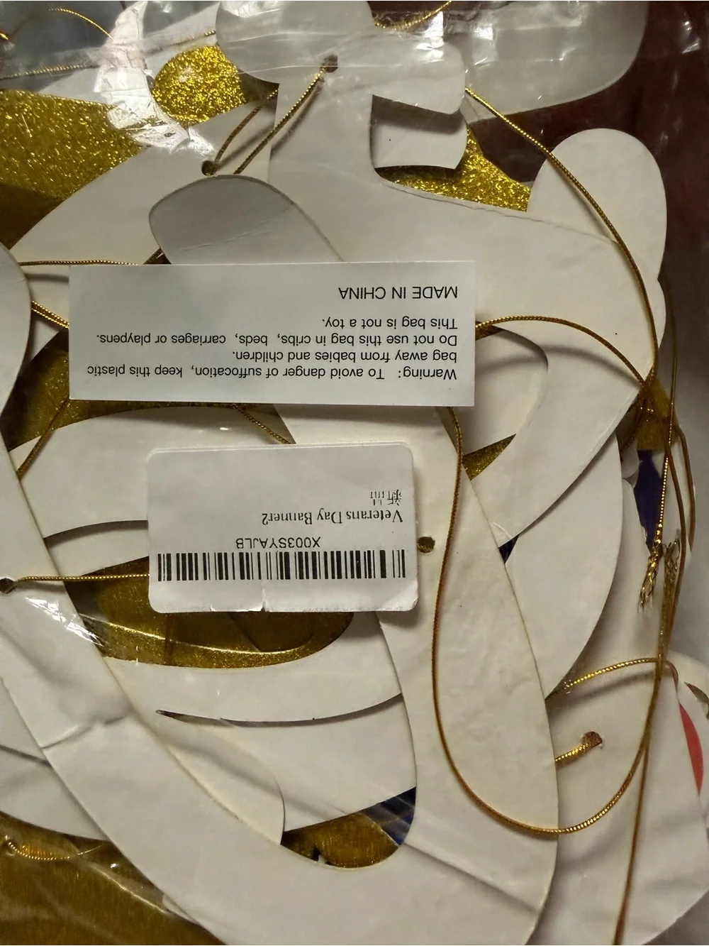 Veterans Day Gold Glitter Banner and Patriotic Garland